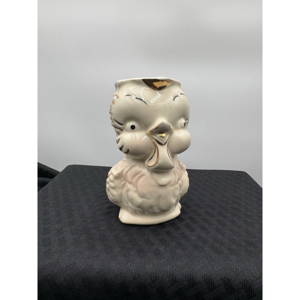Vintage Shawnee Pottery Chickadee OWL Pitcher Milk Creamer Pink Gold Accents